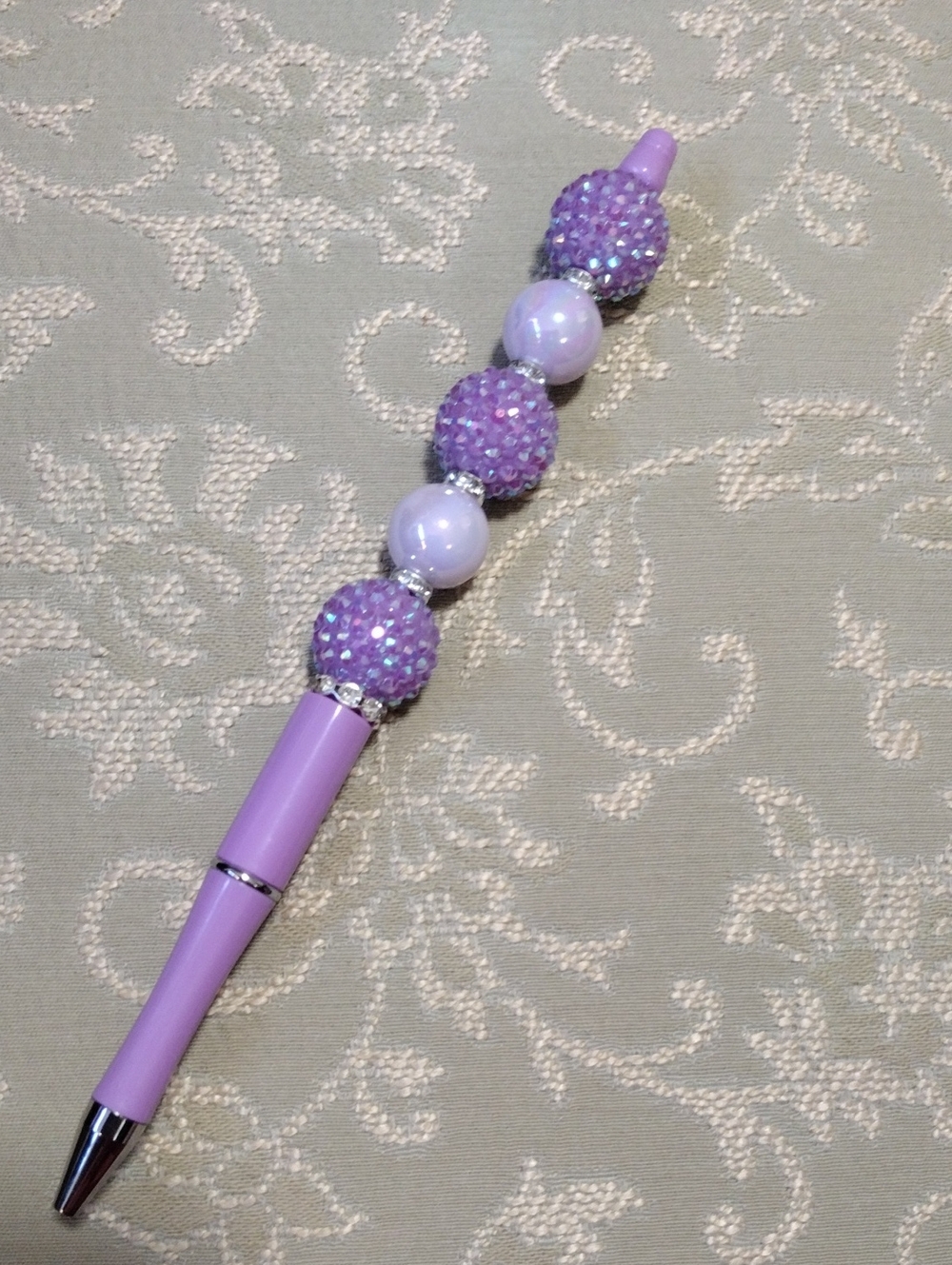 Tall Purple Beaded Pen with Iridescent Accents